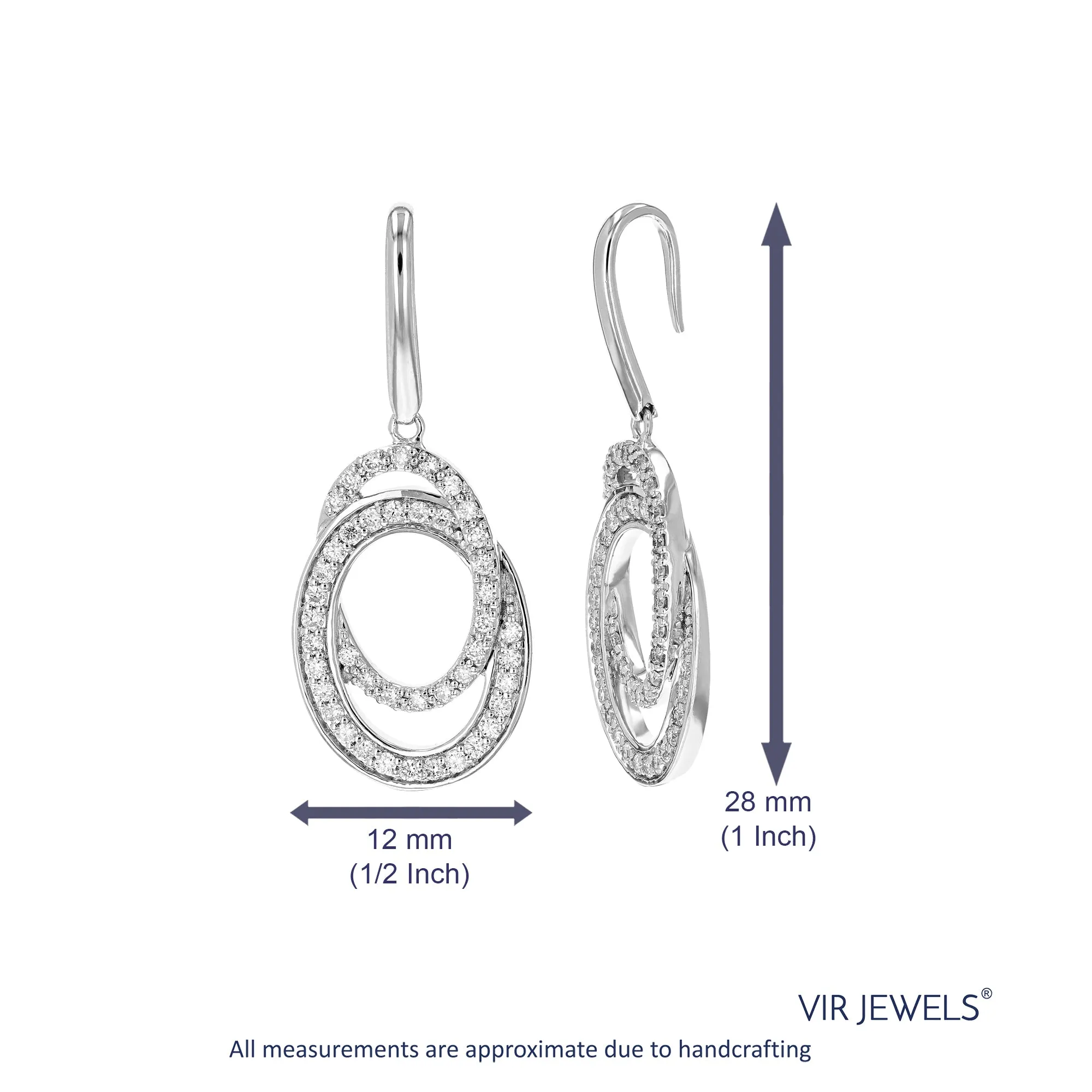 1/2 cttw Round Cut Lab Grown Diamond Dangle Earring in .925 Sterling Silver Prong Set 1 Inch