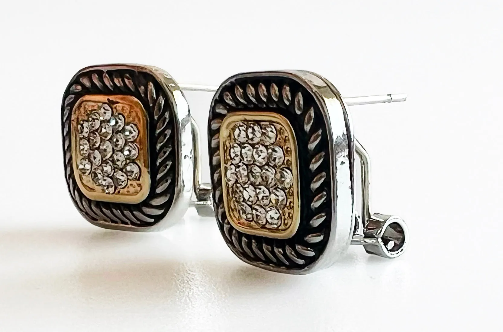 14K CZ Tow Town Square Earrings