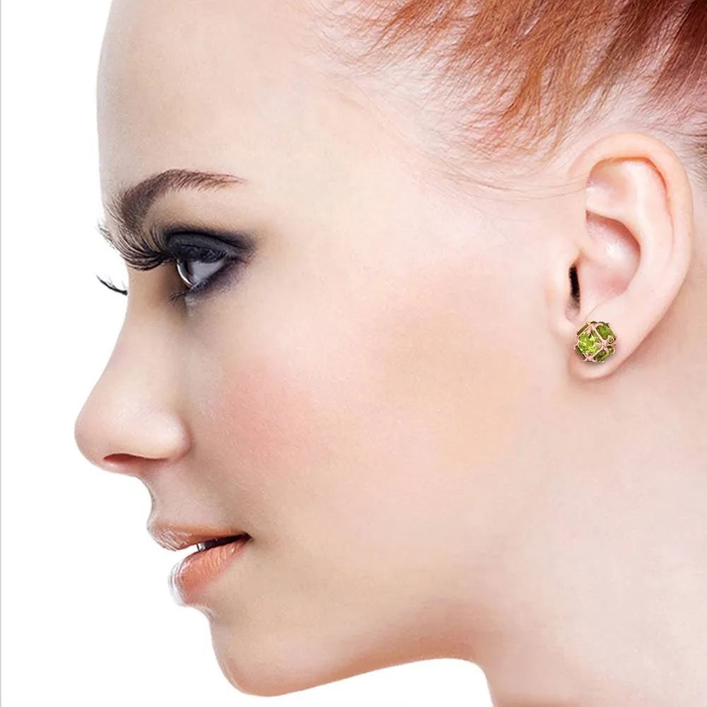14K Solid Rose Gold Stud Earrings Natural Peridot