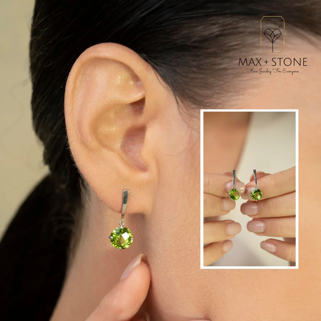 14k White Gold Solitaire Round-Cut Gemstone Drop Earrings (8mm)