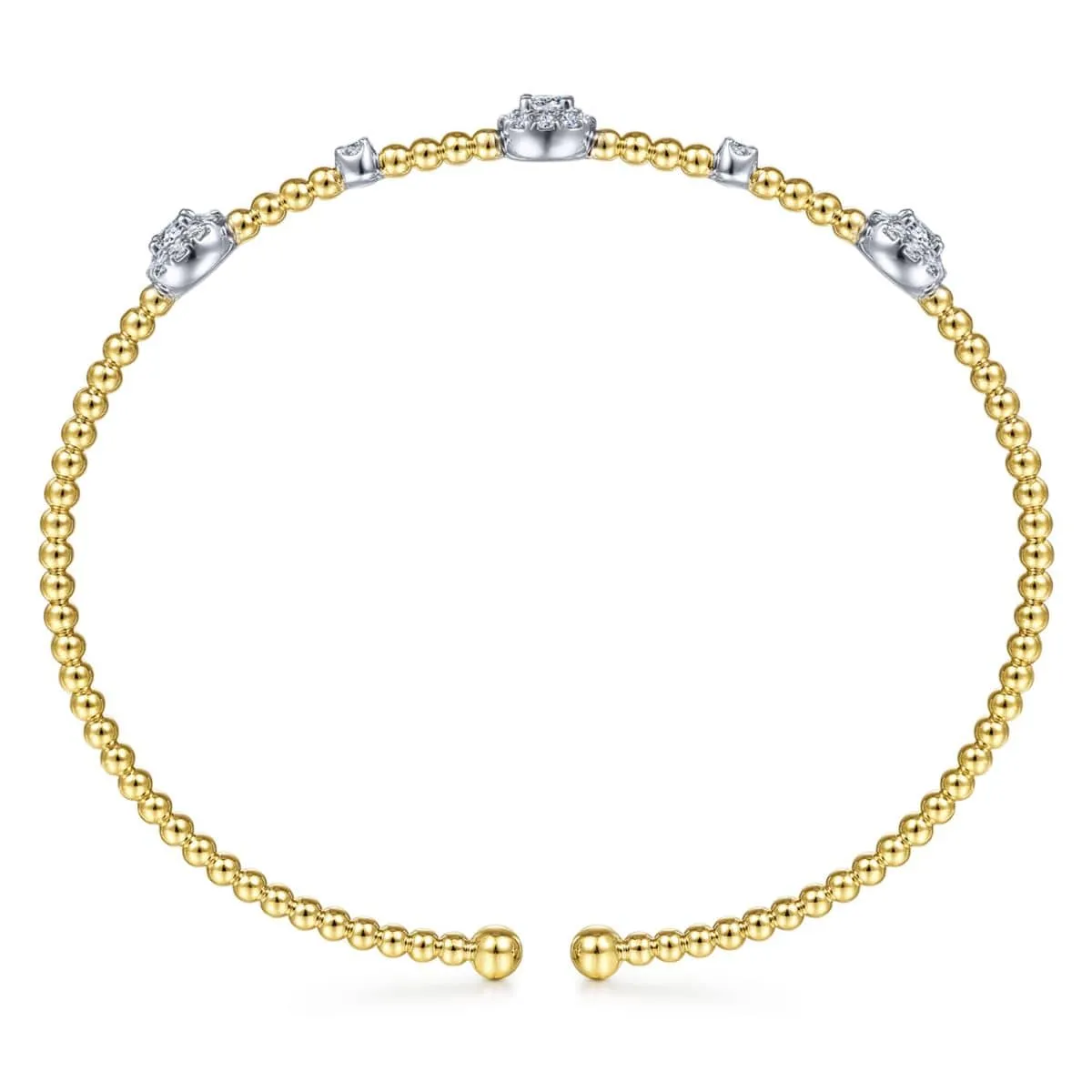 14K White-Yellow Gold Bujukan Cuff Bracelet with Diamond Cluster Stations - BG4440-62M45JJ
