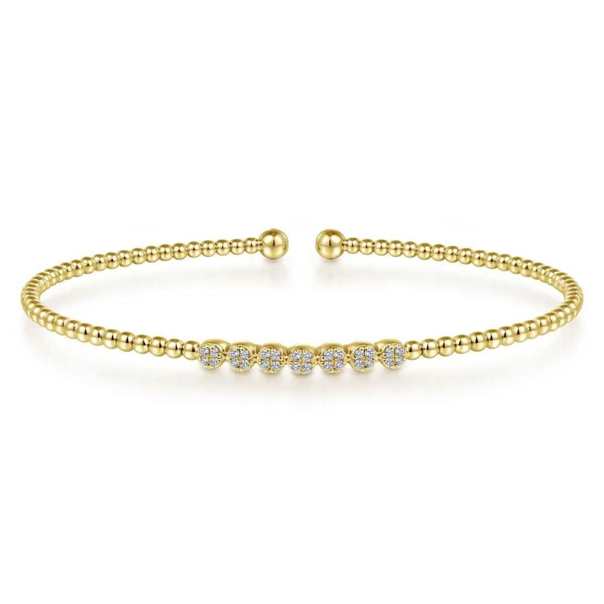 14K Yellow Gold Bujukan Cuff Bracelet with Cluster Diamond Stations - BG4116-62Y45JJ