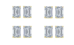18k Yellow Gold 4mm 1Ct Emerald Cut White Sapphire Set Of Four Stud Earrings Plated