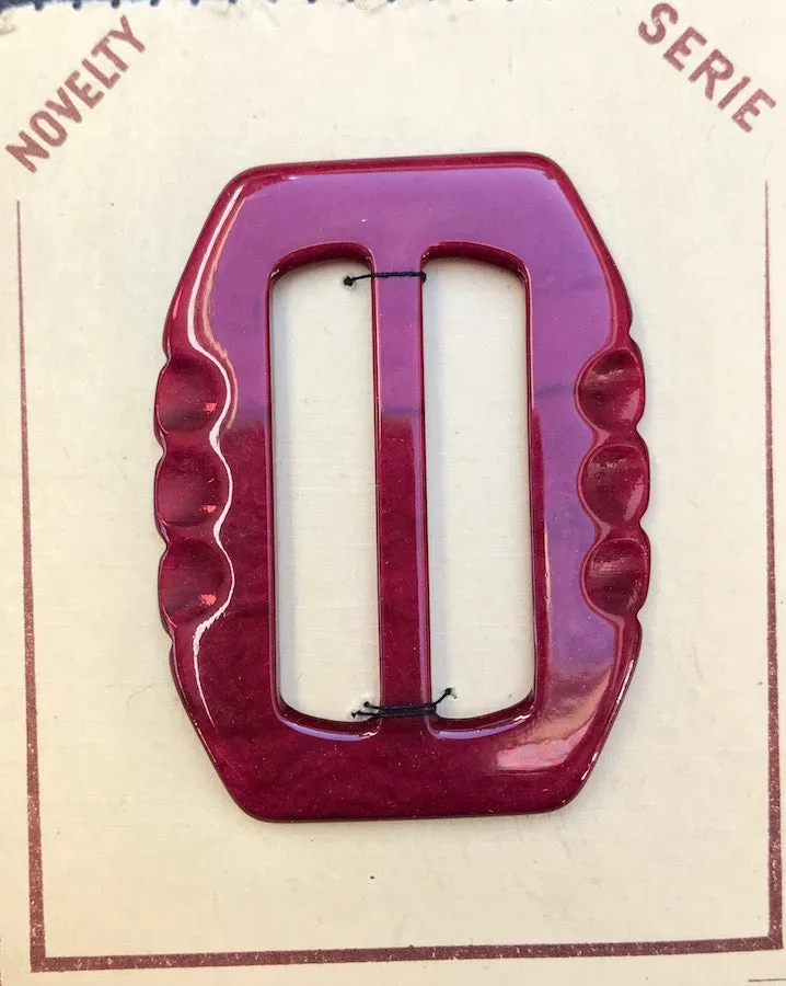 1940s French Burgundy Galalith / Casein 6cm Belt Buckle - Unused Old Shop Stock