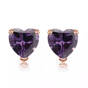 24k Rose Gold Plated 1 Carat Heart Created Amethyst Sapphire Stud Earrings