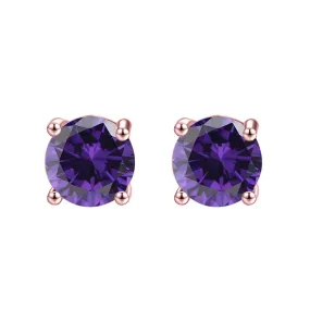 24k Rose Gold Plated 2 Cttw Amethyst Round Stud Earrings