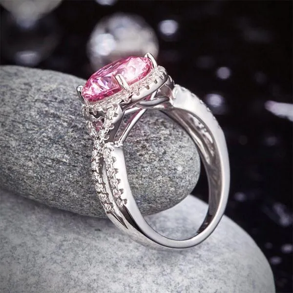 3 Carat Fancy Pink Simulated Diamond 925 Sterling Silver Wedding Engagement Luxury Ring Promise Anniversary