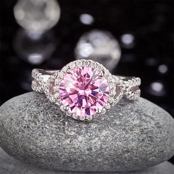 3 Carat Fancy Pink Simulated Diamond 925 Sterling Silver Wedding Engagement Luxury Ring Promise Anniversary