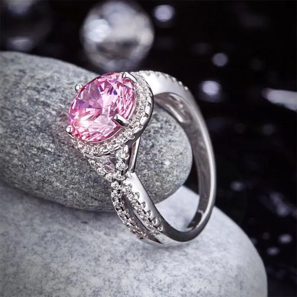 3 Carat Fancy Pink Simulated Diamond 925 Sterling Silver Wedding Engagement Luxury Ring Promise Anniversary
