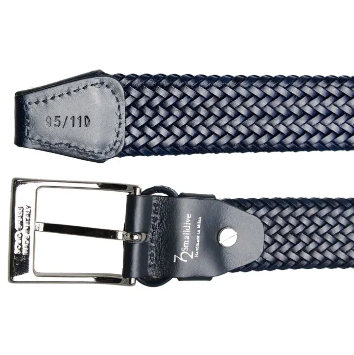 34 mm Fine Weave Leather Belt Navy