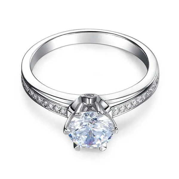 6 Claws 925 Sterling Silver Wedding Promise Engagement Ring 1.25 Ct Simulated Diamond Jewelry