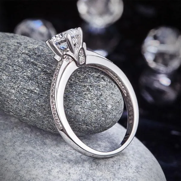 6 Claws 925 Sterling Silver Wedding Promise Engagement Ring 1.25 Ct Simulated Diamond Jewelry