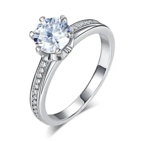 6 Claws 925 Sterling Silver Wedding Promise Engagement Ring 1.25 Ct Simulated Diamond Jewelry