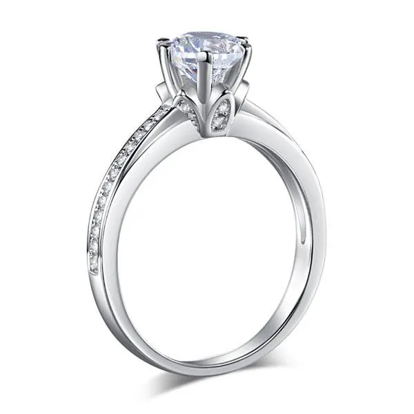 6 Claws 925 Sterling Silver Wedding Promise Engagement Ring 1.25 Ct Simulated Diamond Jewelry