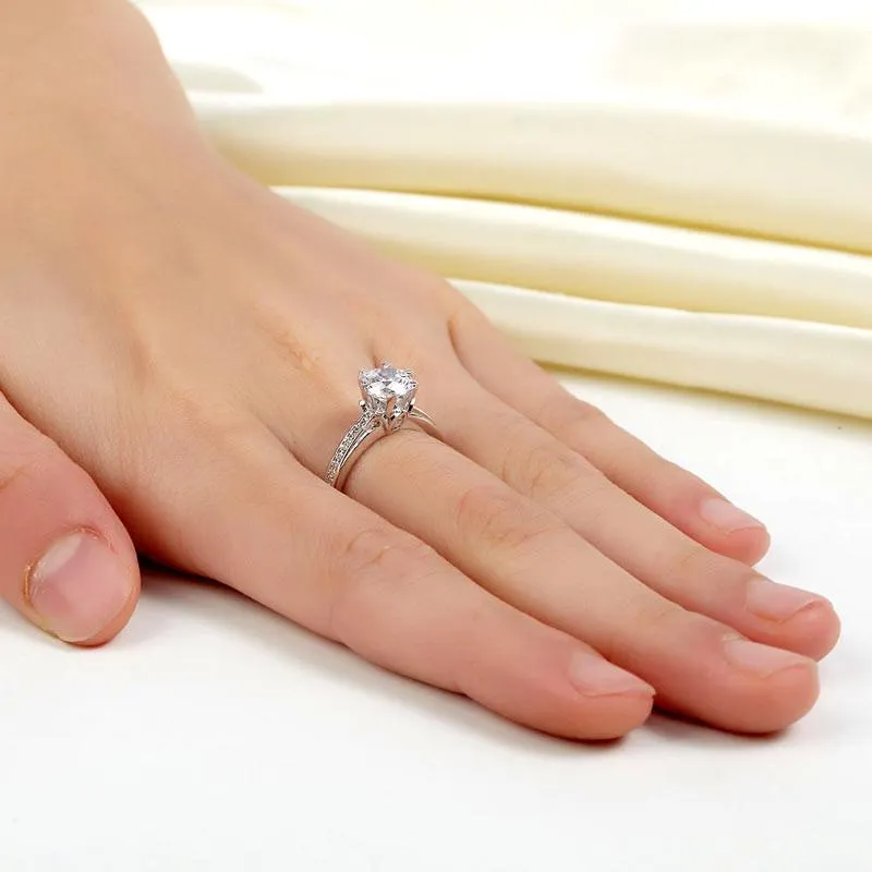 6 Claws 925 Sterling Silver Wedding Promise Engagement Ring 1.25 Ct Simulated Diamond Jewelry