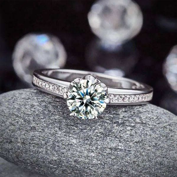 6 Claws 925 Sterling Silver Wedding Promise Engagement Ring 1.25 Ct Simulated Diamond Jewelry