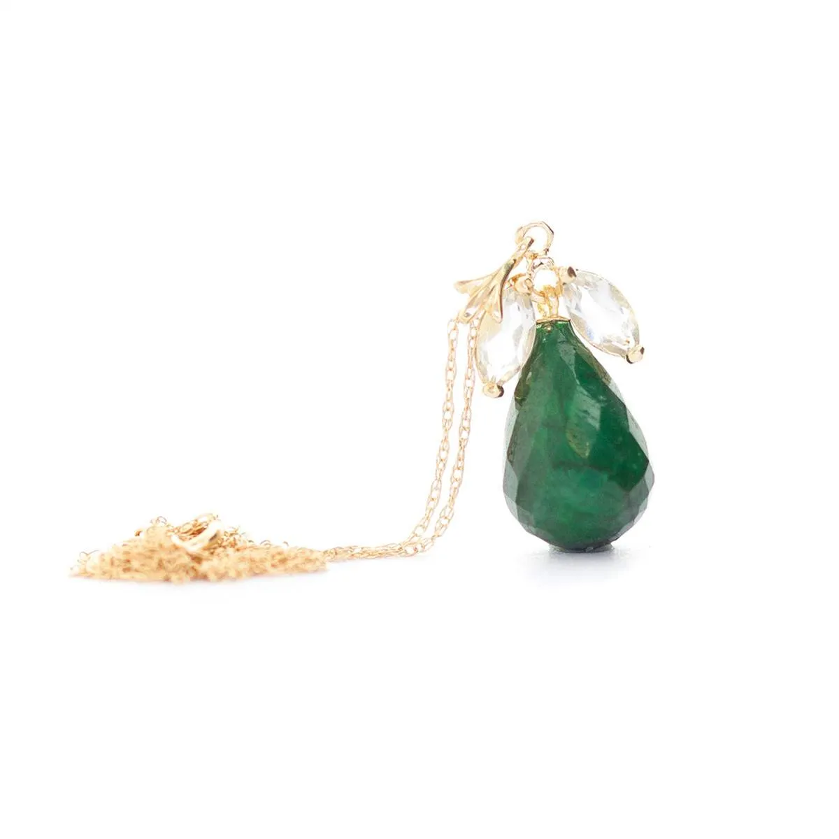 9.3 Carat 14K Solid Yellow Gold Necklace Natural Emerald White Topaz