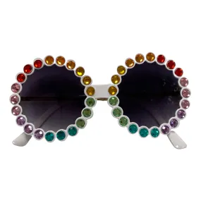 Bari Lynn Fully Crystallized Round Sunglasses - White