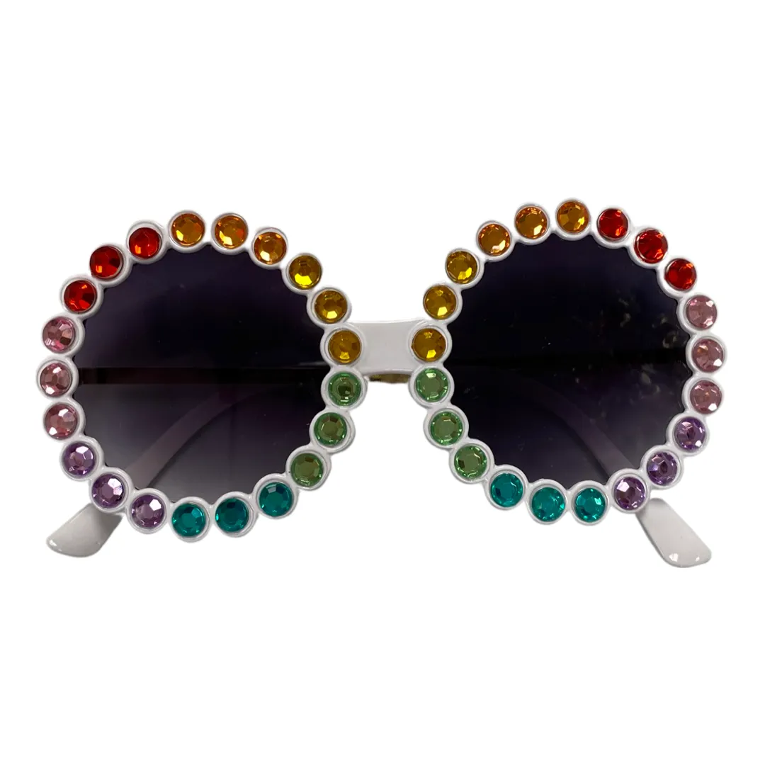 Bari Lynn Fully Crystallized Round Sunglasses - White