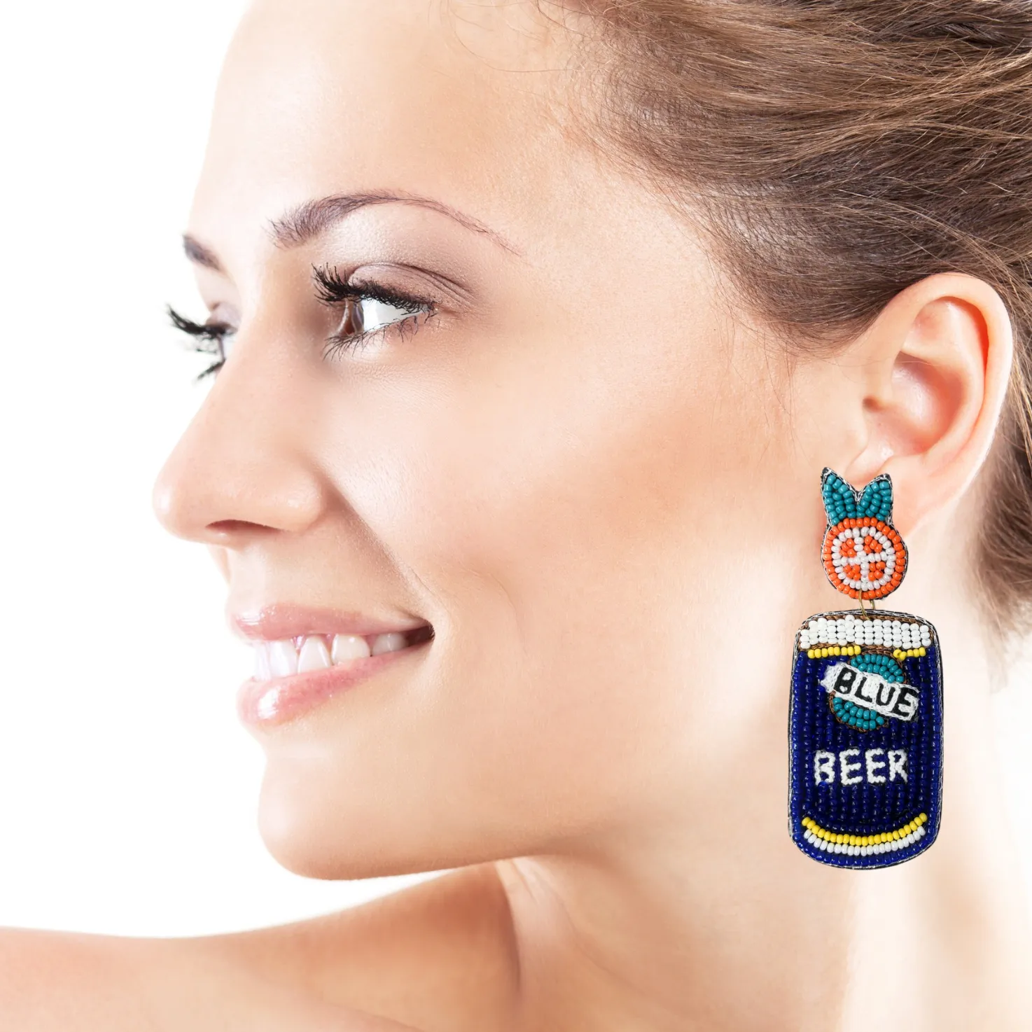 Blue Beer Beaded Earrings