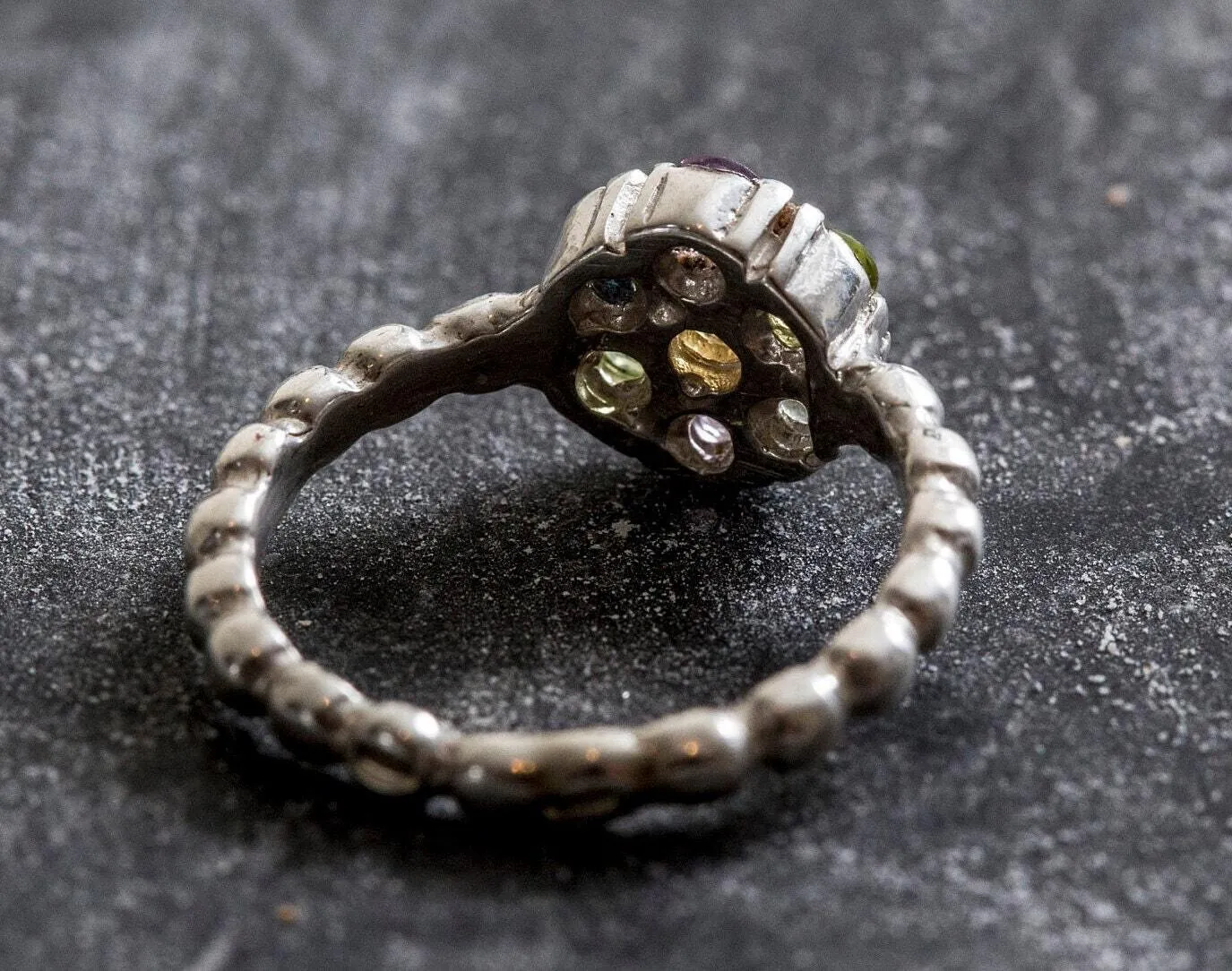 Citrine Flower Ring - Multistone Silver Ring - Colorful Daisy Ring