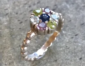 Colorful Flower Ring - Natural Sapphire Ring - Vintage Multistone Ring