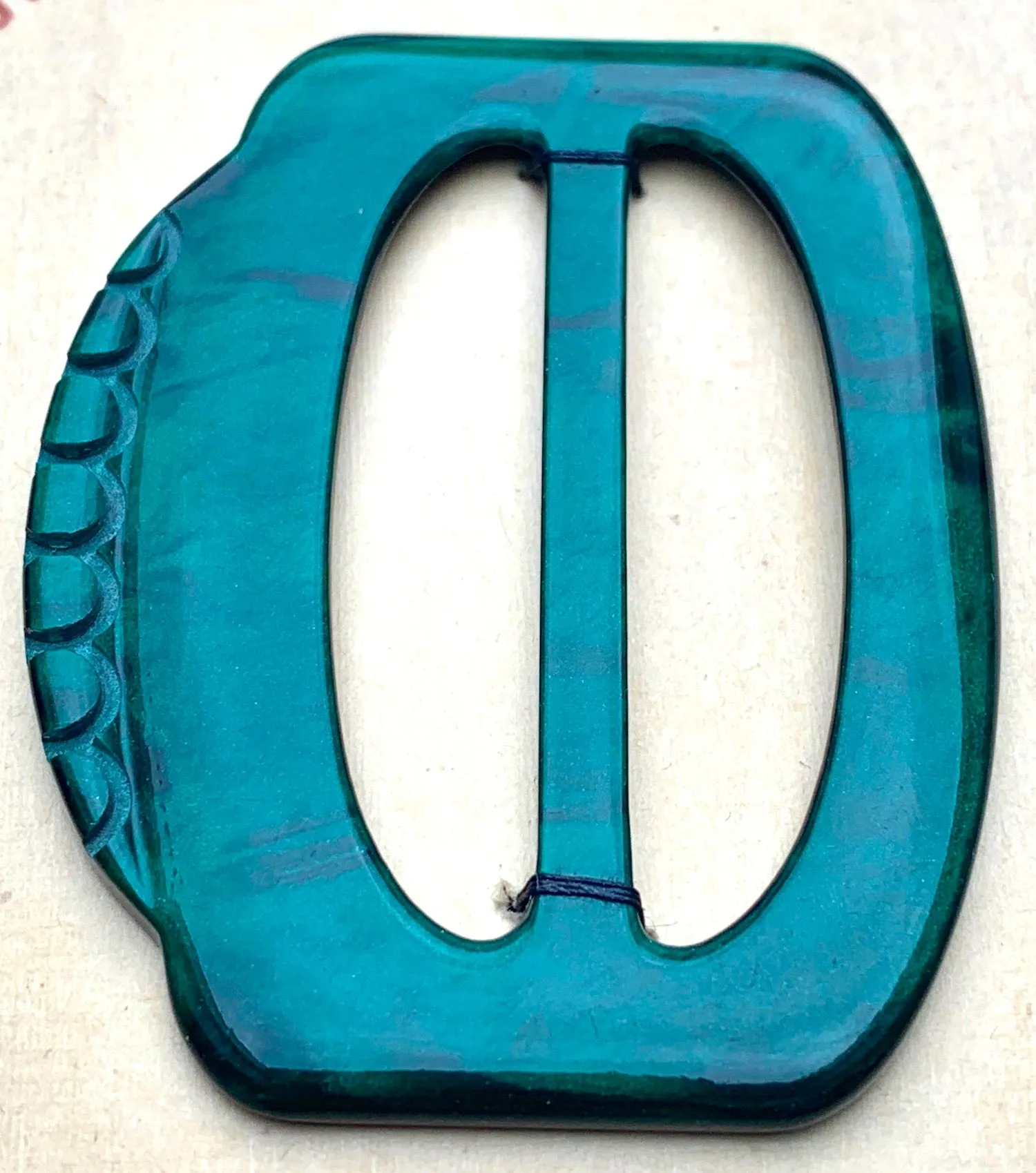 Compelling Shimmery Deep Green 1940s French Casein 6cm Buckle