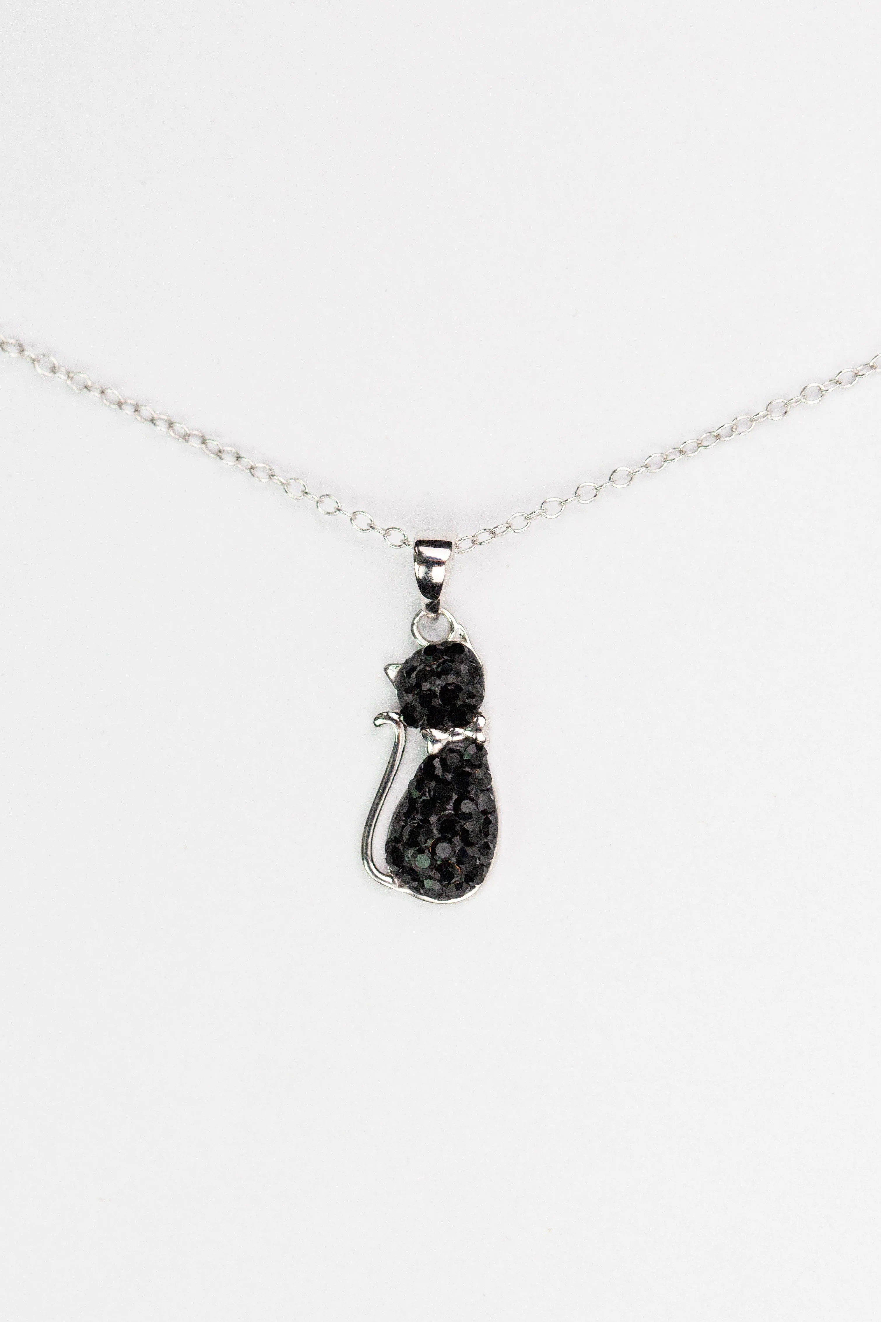 Crystal Cat Silver Pendant Necklace