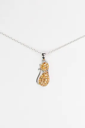 Crystal Cat Silver Pendant Necklace