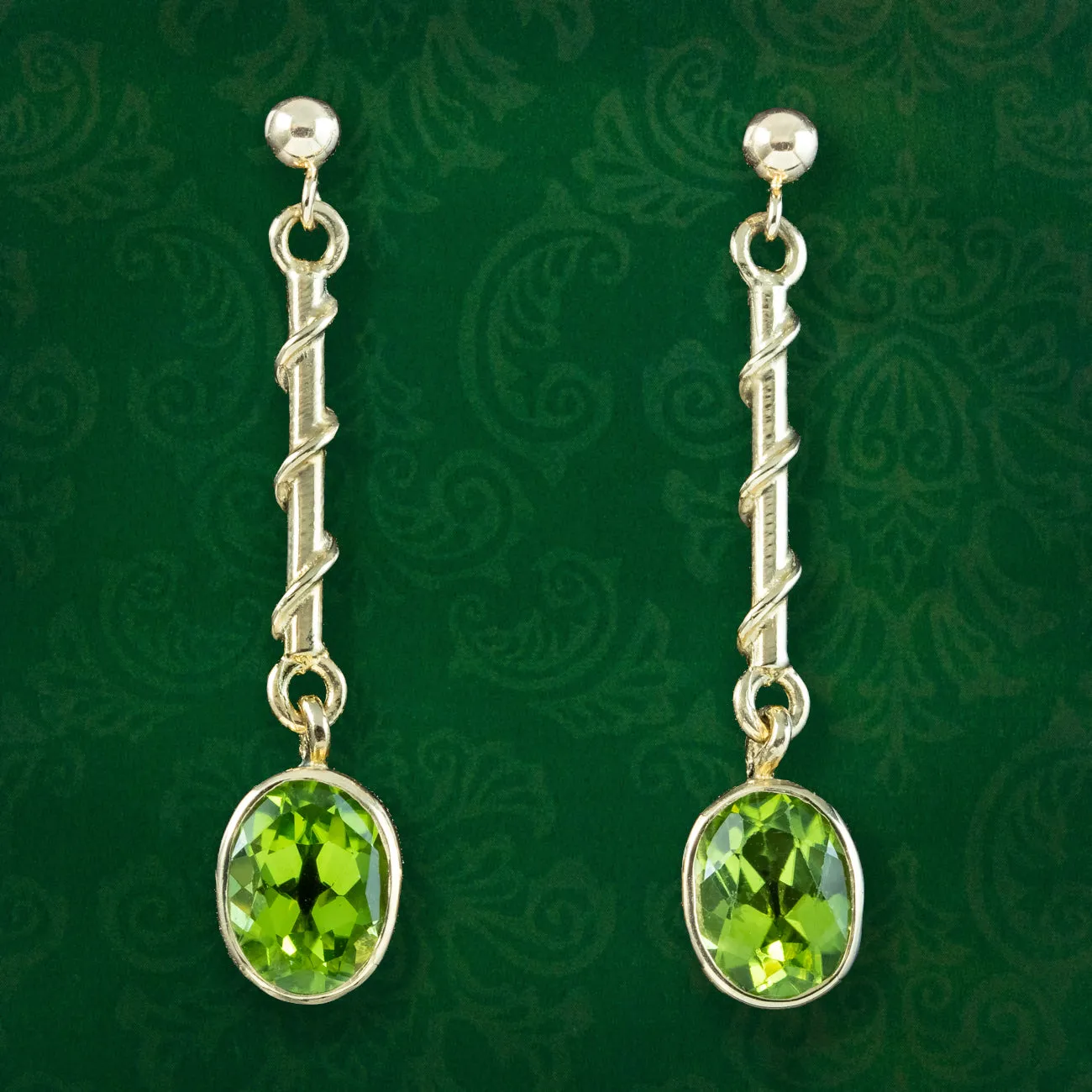 Edwardian Style Peridot Drop Earrings 9ct Gold
