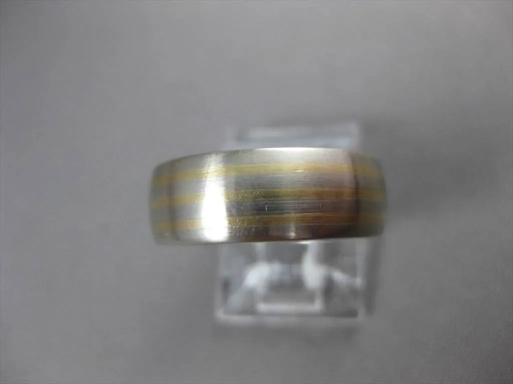 ESTATE WIDE 14K WHITE & YELLOW GOLD STRIATION MATTE WEDDING BAND RING 7mm 23191