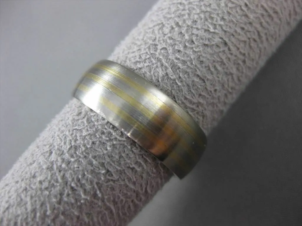 ESTATE WIDE 14K WHITE & YELLOW GOLD STRIATION MATTE WEDDING BAND RING 7mm 23191