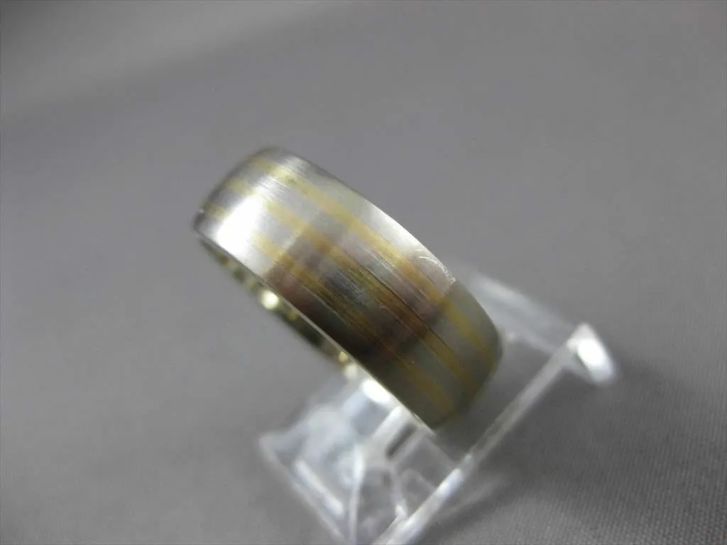 ESTATE WIDE 14K WHITE & YELLOW GOLD STRIATION MATTE WEDDING BAND RING 7mm 23191