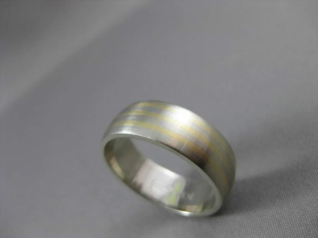 ESTATE WIDE 14K WHITE & YELLOW GOLD STRIATION MATTE WEDDING BAND RING 7mm 23191
