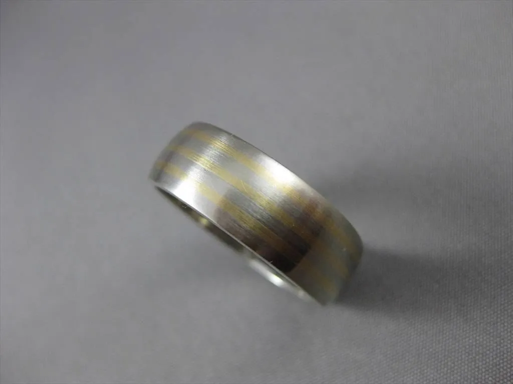 ESTATE WIDE 14K WHITE & YELLOW GOLD STRIATION MATTE WEDDING BAND RING 7mm 23191