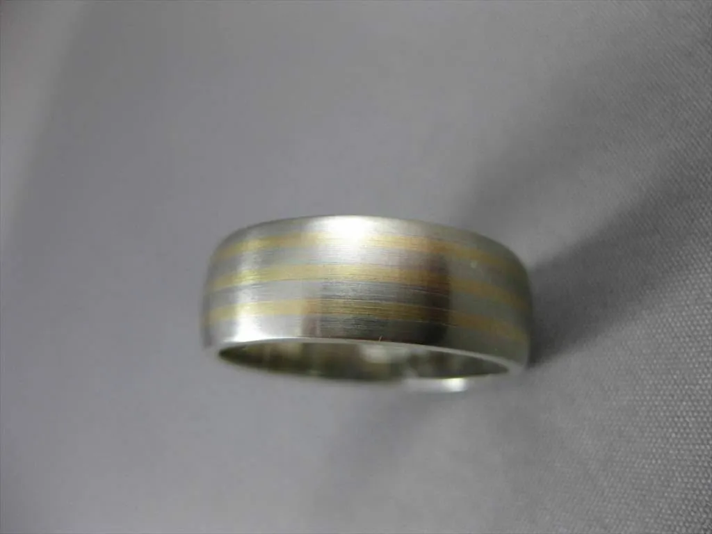 ESTATE WIDE 14K WHITE & YELLOW GOLD STRIATION MATTE WEDDING BAND RING 7mm 23191