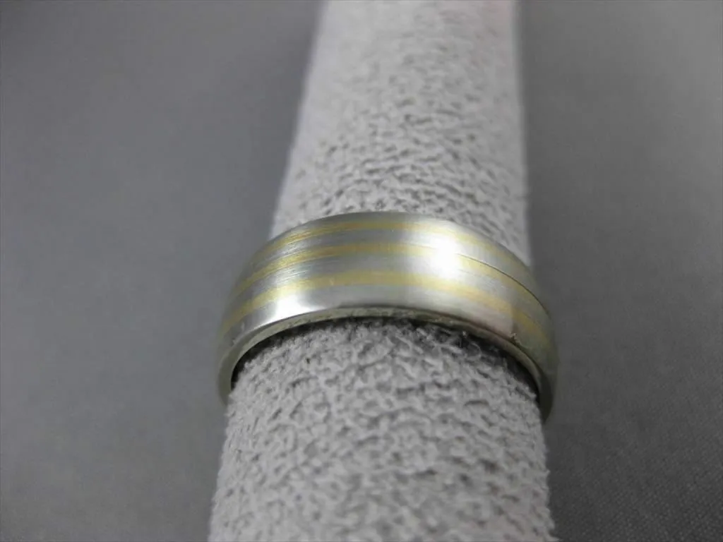 ESTATE WIDE 14K WHITE & YELLOW GOLD STRIATION MATTE WEDDING BAND RING 7mm 23191