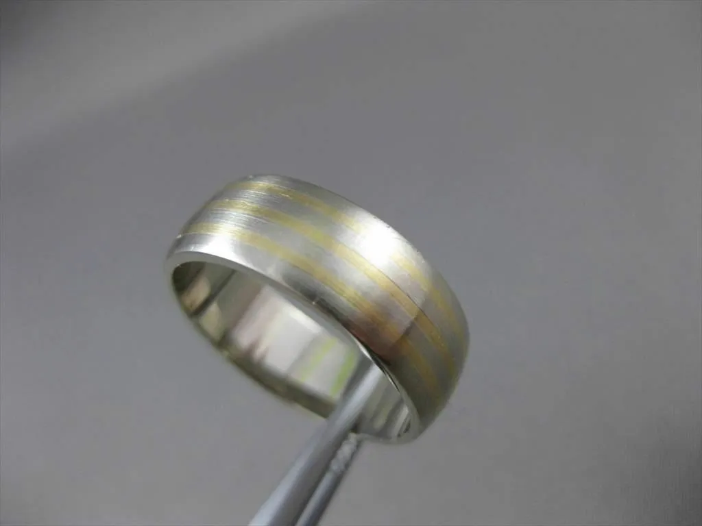 ESTATE WIDE 14K WHITE & YELLOW GOLD STRIATION MATTE WEDDING BAND RING 7mm 23191