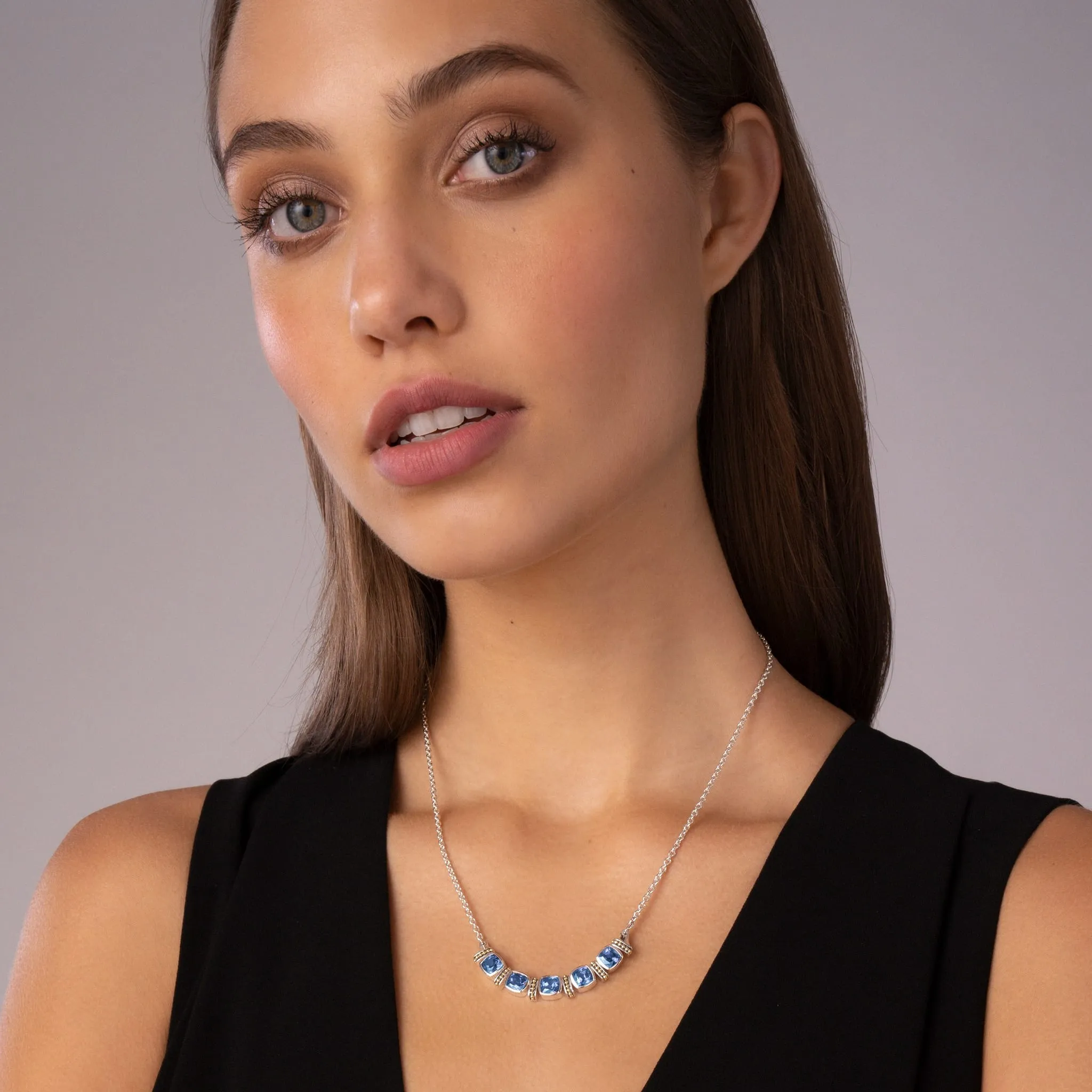 Five Station Swiss Blue Topaz Necklace