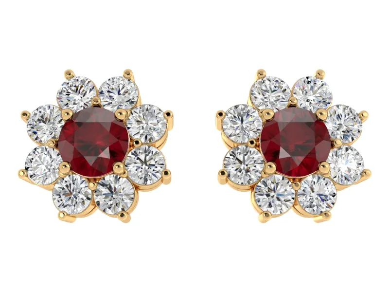 Gemstone and Diamond Flower Earrings
