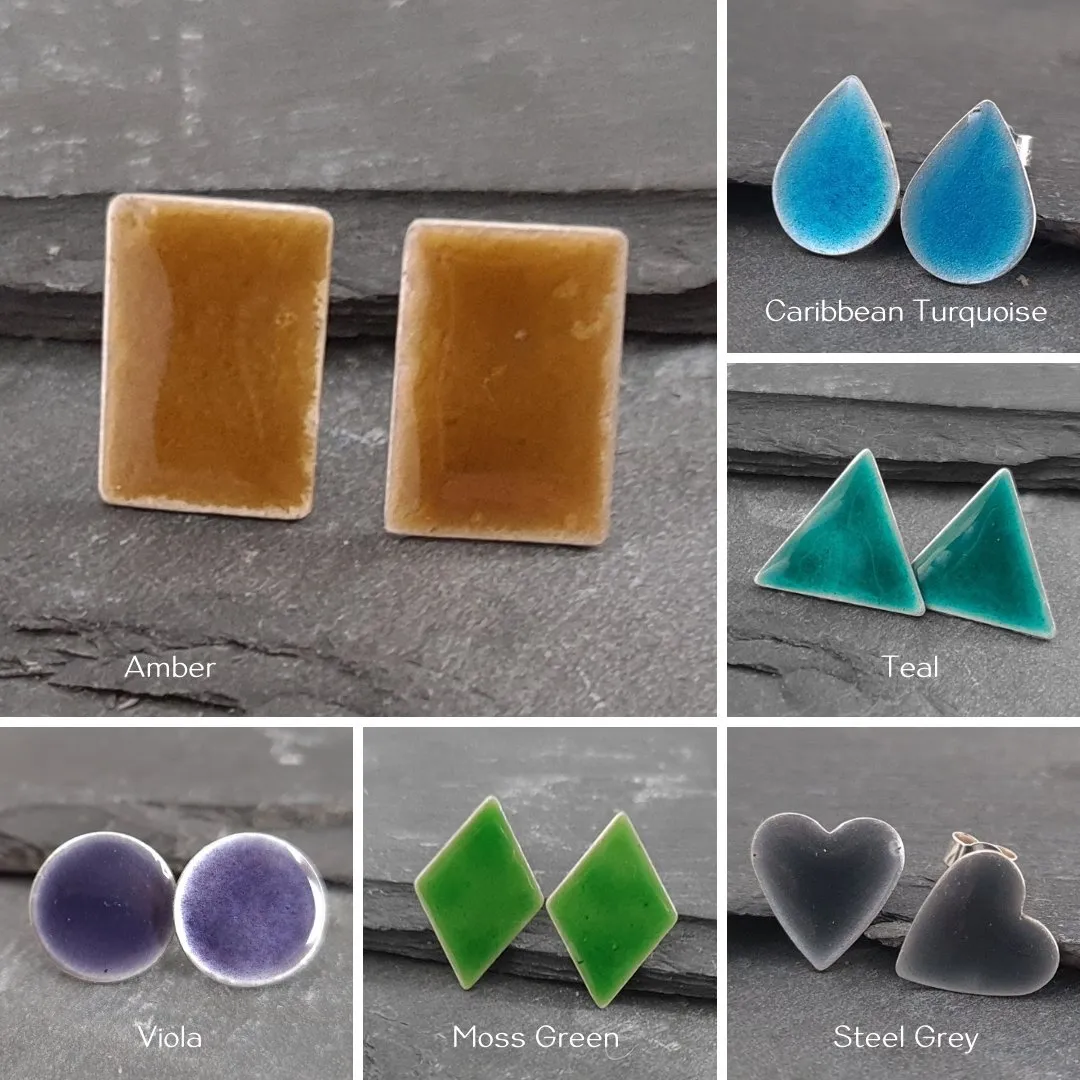 Geometric Enamelled Earrings in Sterling Silver