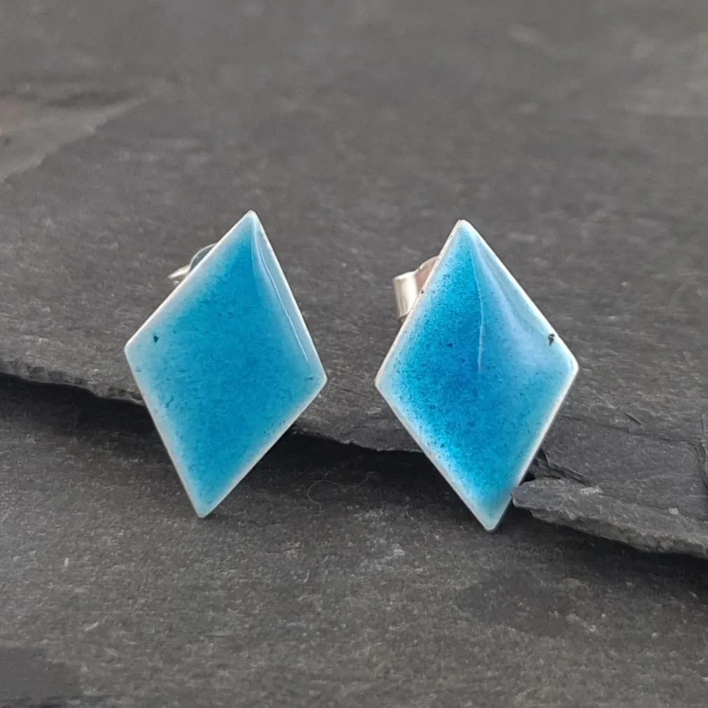 Geometric Enamelled Earrings in Sterling Silver