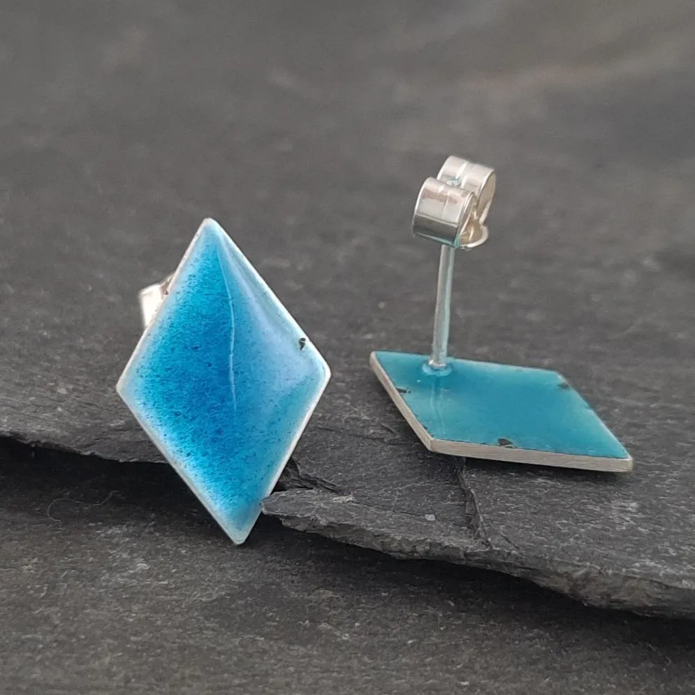 Geometric Enamelled Earrings in Sterling Silver