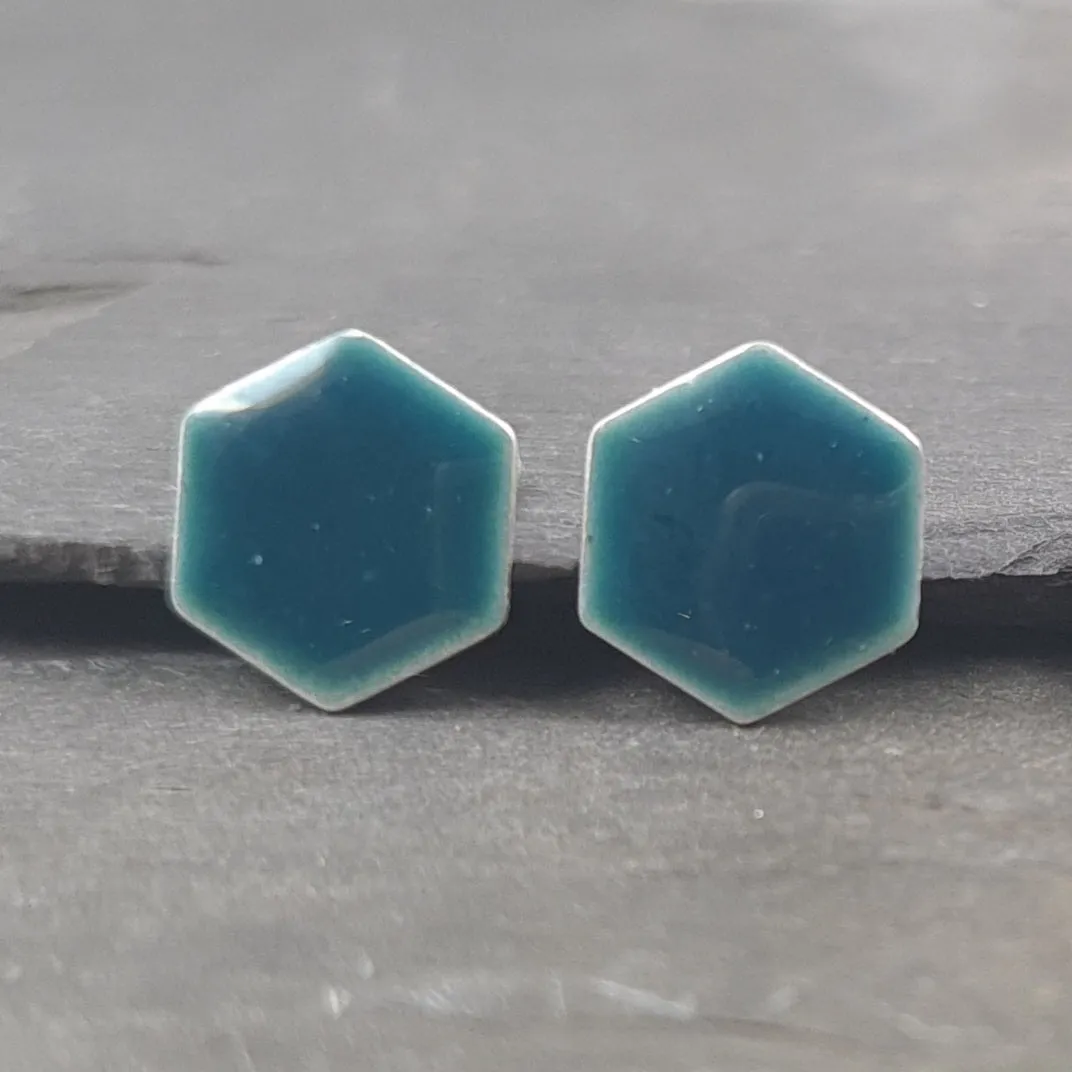 Geometric Enamelled Earrings in Sterling Silver
