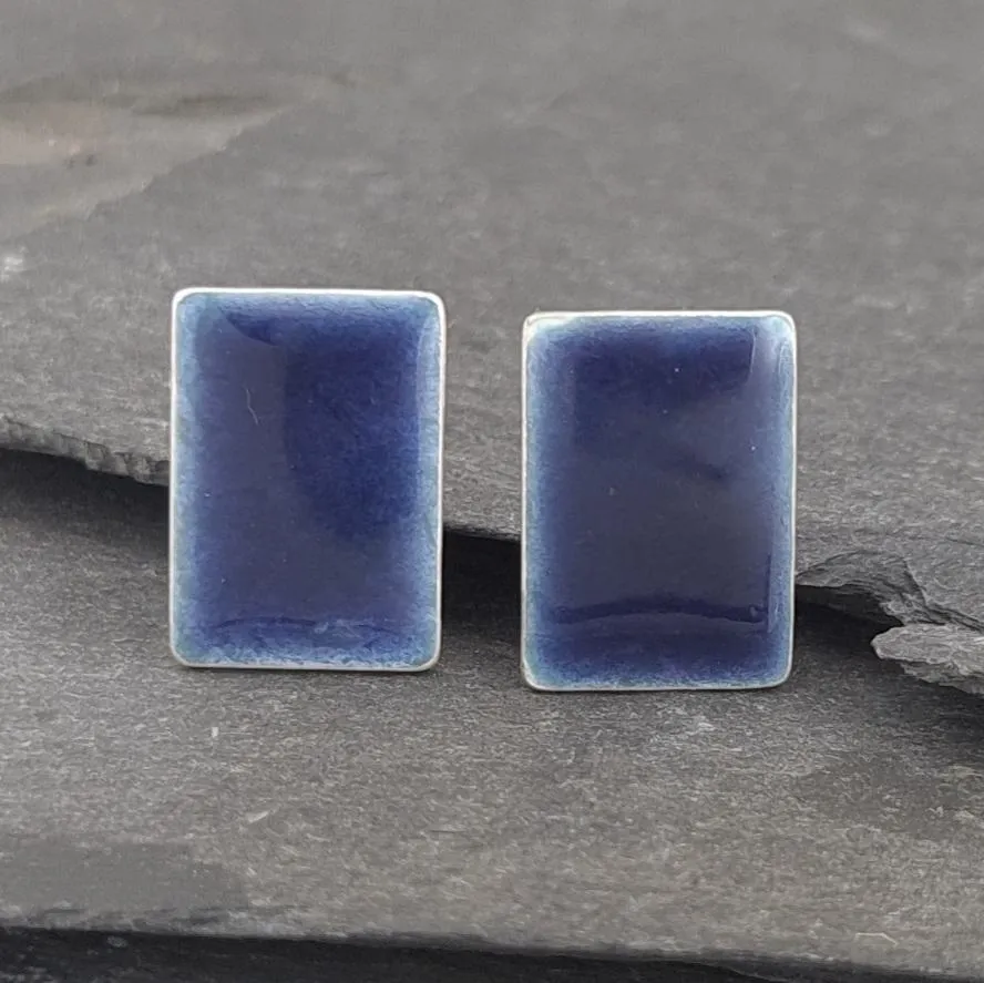Geometric Enamelled Earrings in Sterling Silver