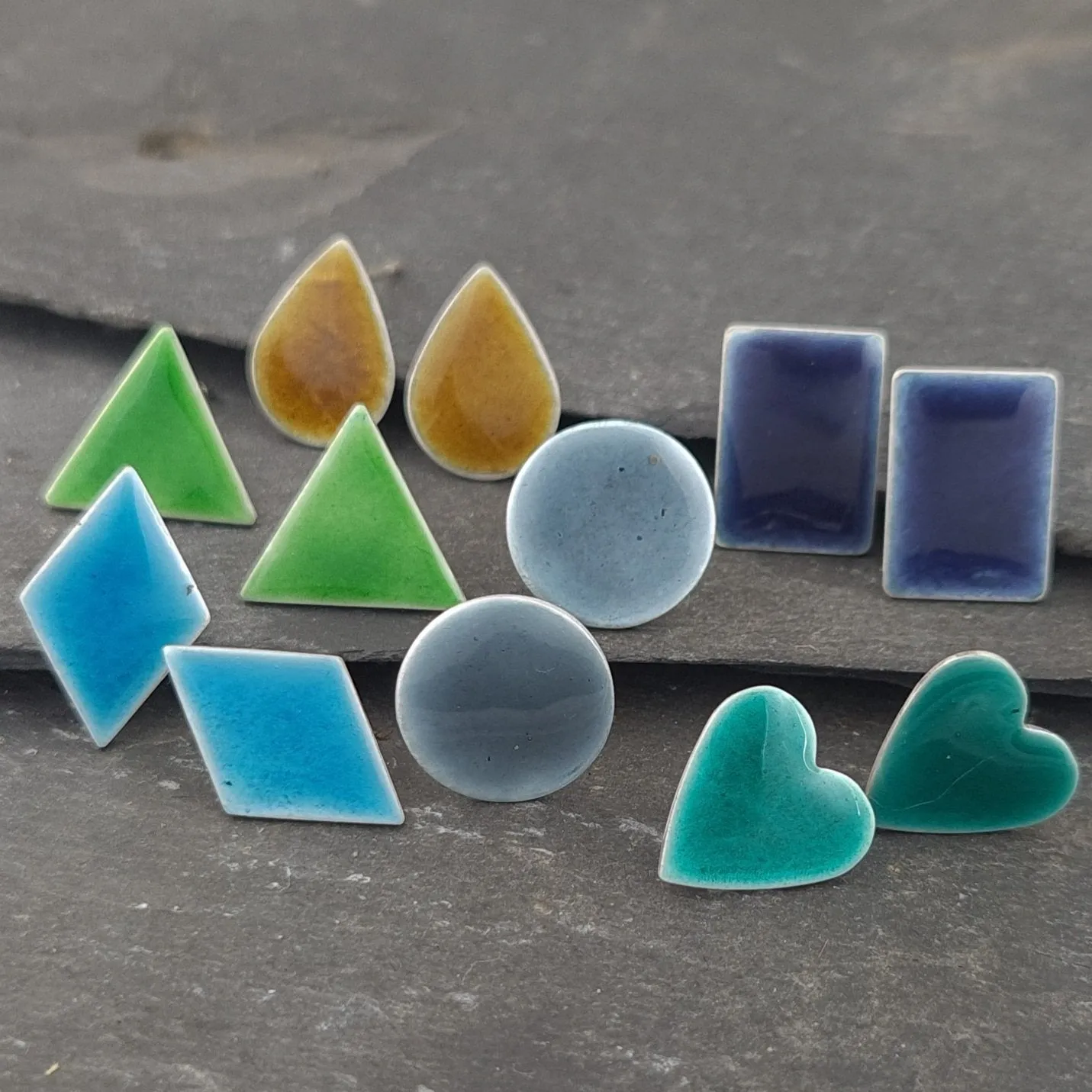 Geometric Enamelled Earrings in Sterling Silver
