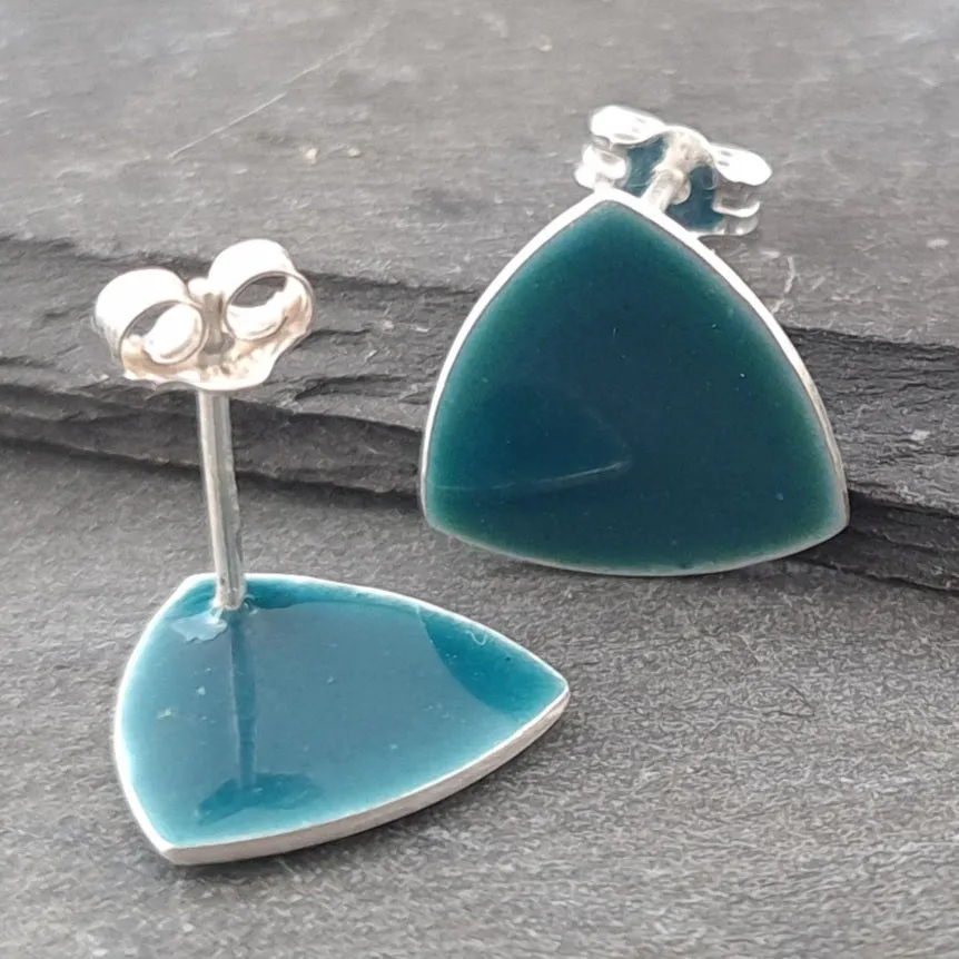 Geometric Enamelled Earrings in Sterling Silver