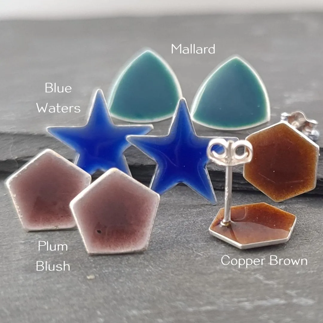 Geometric Enamelled Earrings in Sterling Silver