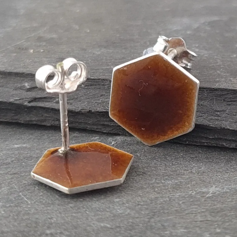 Geometric Enamelled Earrings in Sterling Silver