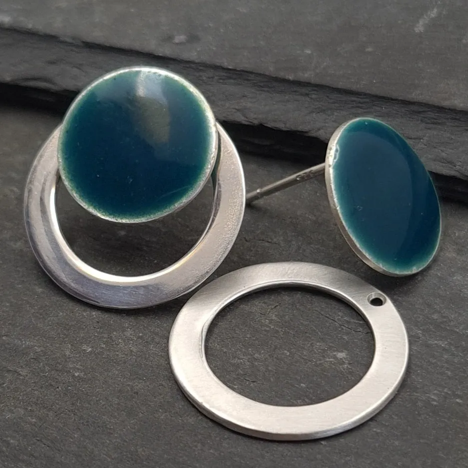 Geometric Enamelled Earrings in Sterling Silver